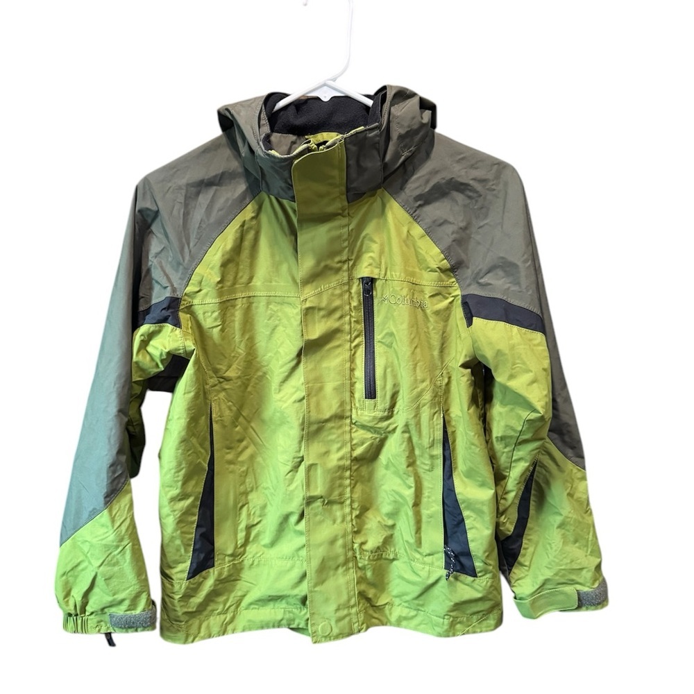 Green and Gray Waterproof Raincoat with Hood